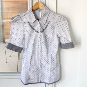 NWT Beautiful Anthropologie white polka dots blouse